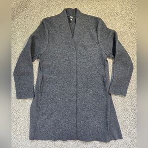 RARE Eileen Fisher Size L P Black Charcoal Boiled Wool Cardigan Style Jacket EUC